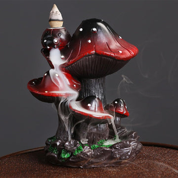 Mushroom Backflow Incense Holder - Ceramic Incense Cone Holder with 60 Backflow Incense Cones | Waterfall Incense