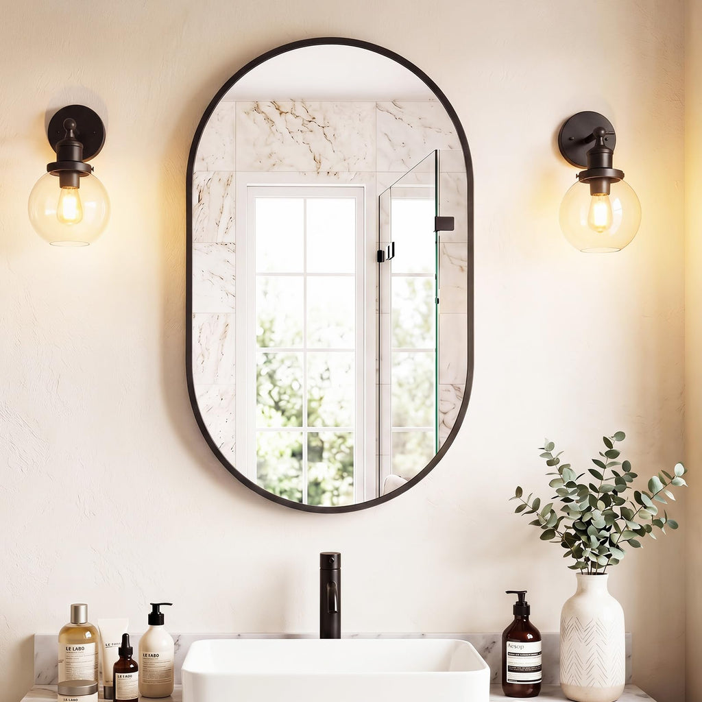 24" x 36" Oval Bathroom, Wall Mirrors with Metal Frame