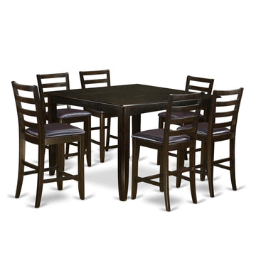 West Furniture 7 Piece Counter Height Dining Table Set Consist of a Square Wooden Table with Pedestal