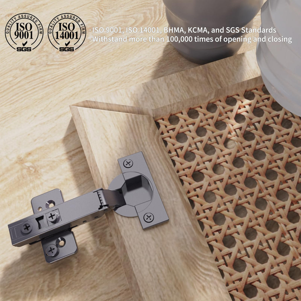 2 Pack Frameless Full Overlay Soft Close Concealed Hinges, Black Titanium Plated, Self Closing, 105° Open Angle 3D