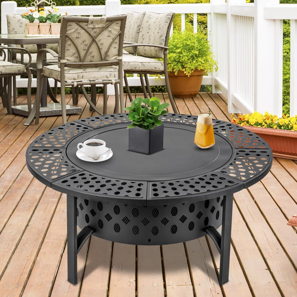 42 Inch Fire Pit with 2 Grills, Extra Large Wood Burning Fire Pits for Outside with Lid & Poker, Heavy Duty Firepit,BBQ& Outdoor Firepit & Round - Image 2