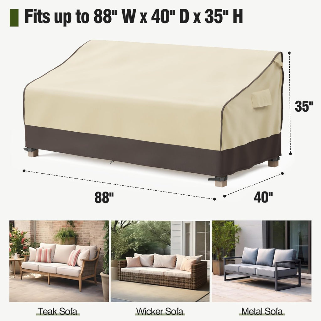 Outdoor Couch Cover Waterproof, Patio Furniture Covers for 3-Seater Couch, Fits up to 88" W x 40" D x 35" H