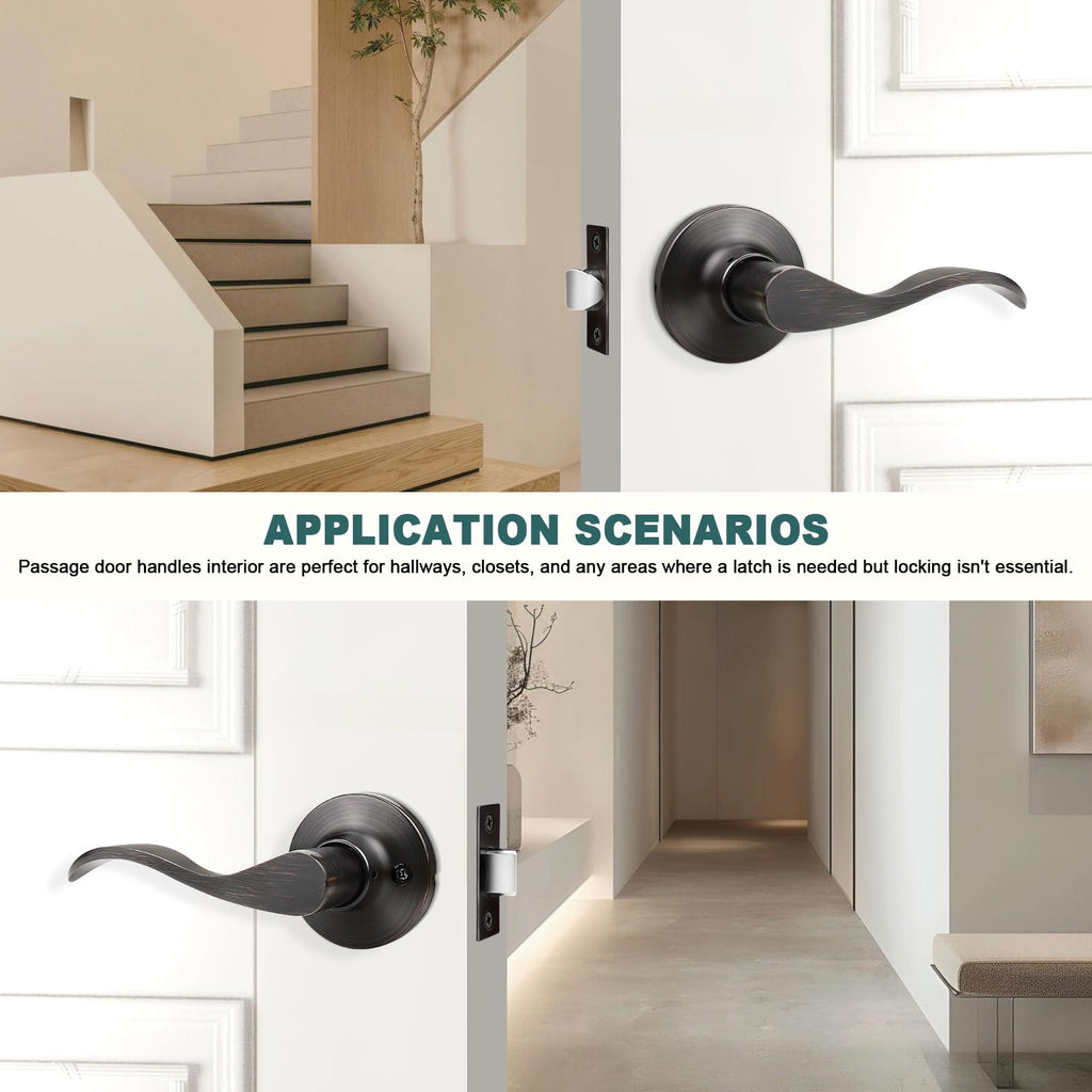 8 Pack Passage Door Levers Oil Rubbed Bronze Interior Door Handles with Lock Keyless Hall Closet Door Handles Bronze