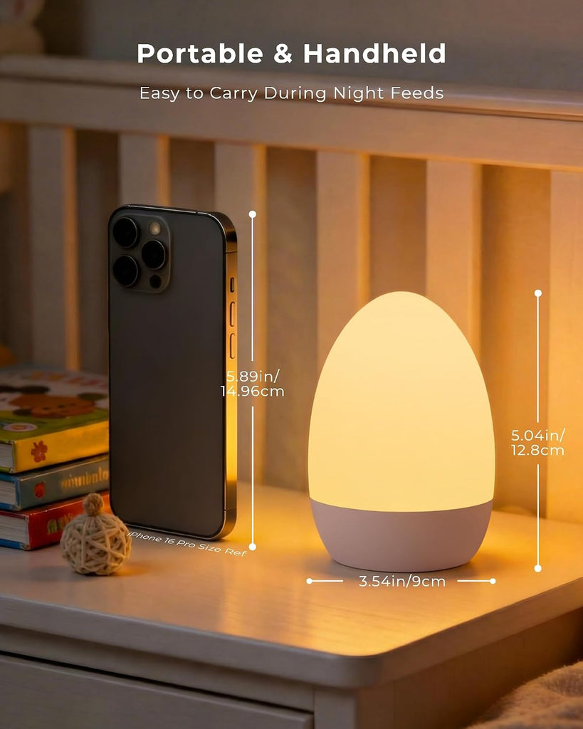 Egg Light, Eye-Caring Touch Control Rechargeable Baby Night Light with 17 Color Modes, Dimmable Night Feeding Egg