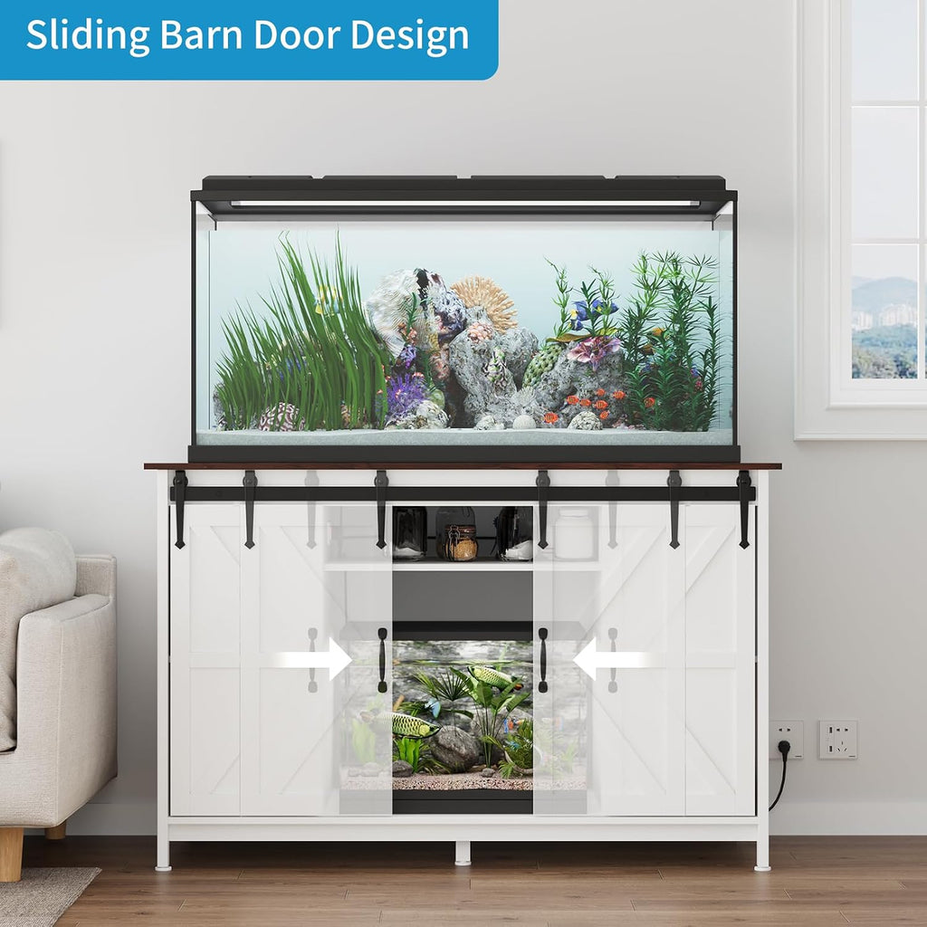 Farmhouse 55-75 Gallon Fish Tank Stand with Power Outlet, Grey