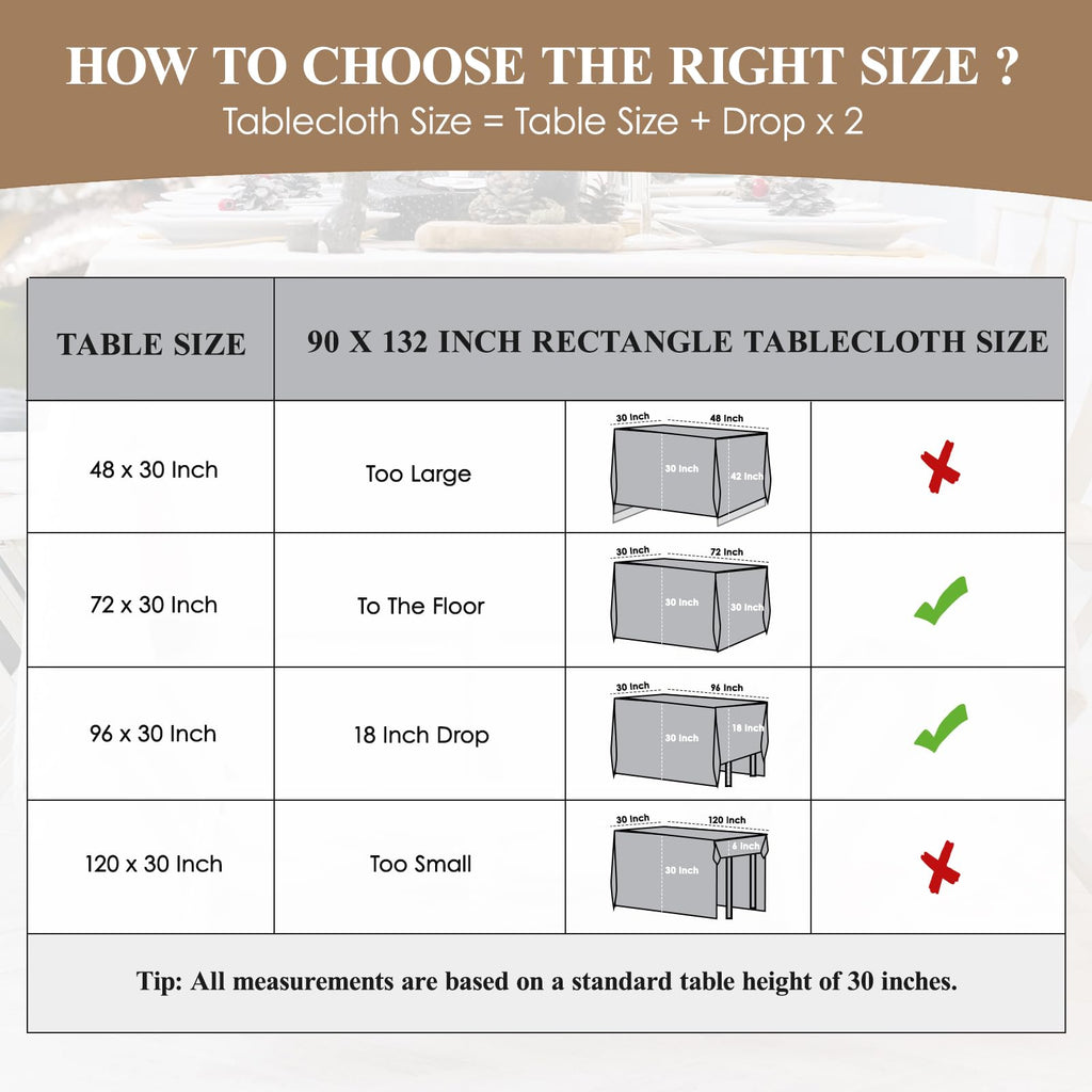 2 Pack Ivory Rectangle Tablecloths 90x132 Inch for 6ft Tables