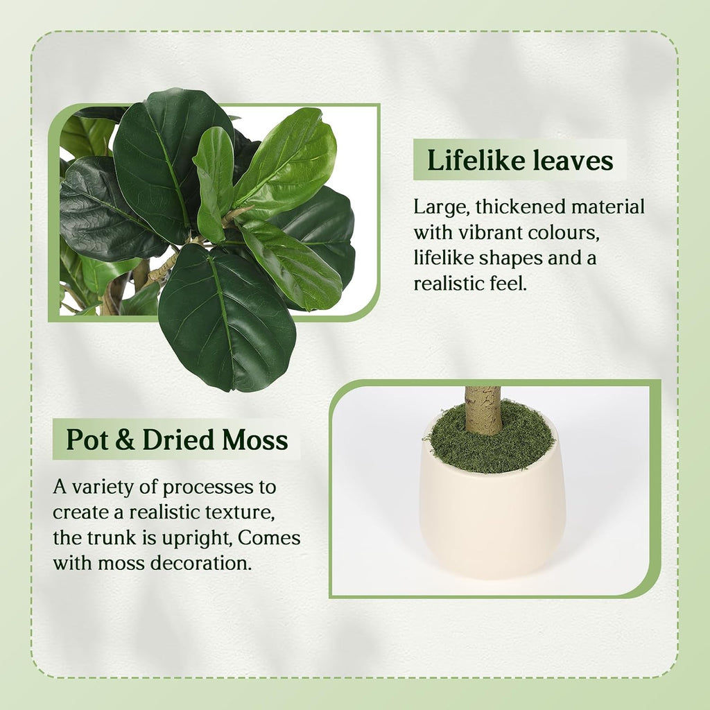 Artificial Fiddle Leaf Fig Tree 6ft for Faux Plants Indoor Home Green Decor