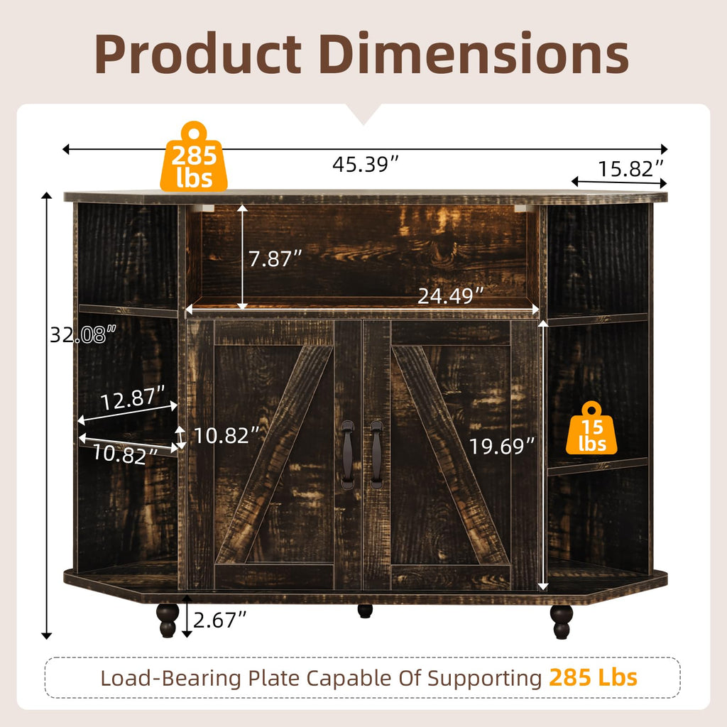 45" Corner TV Stand for 55-Inch TVs with Storage, Rustic Oak