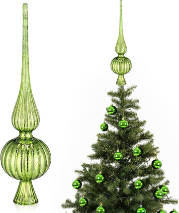 Mercury Glass Christmas Finials Tree Topper Lime Green Ornaments