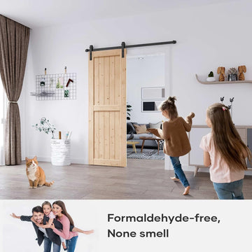 30in x 84in Sliding Barn Wood Door,Interior Doors,DIY Assemblely,Solid Natural Spruce Panelled Slab,Easy Install,Apply