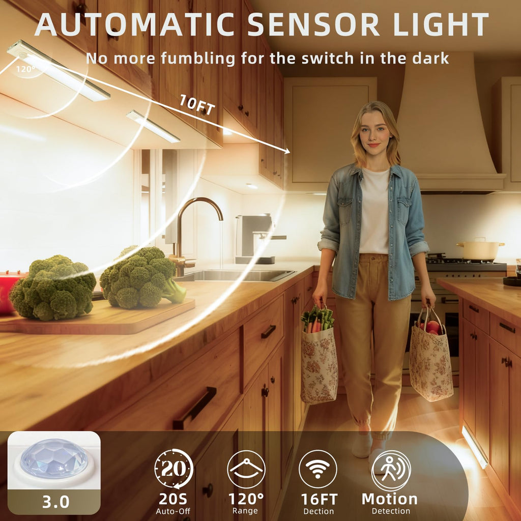 Dimmable Under Cabinet Lighting, Wireless Motion Sensor Light, 5 Pack