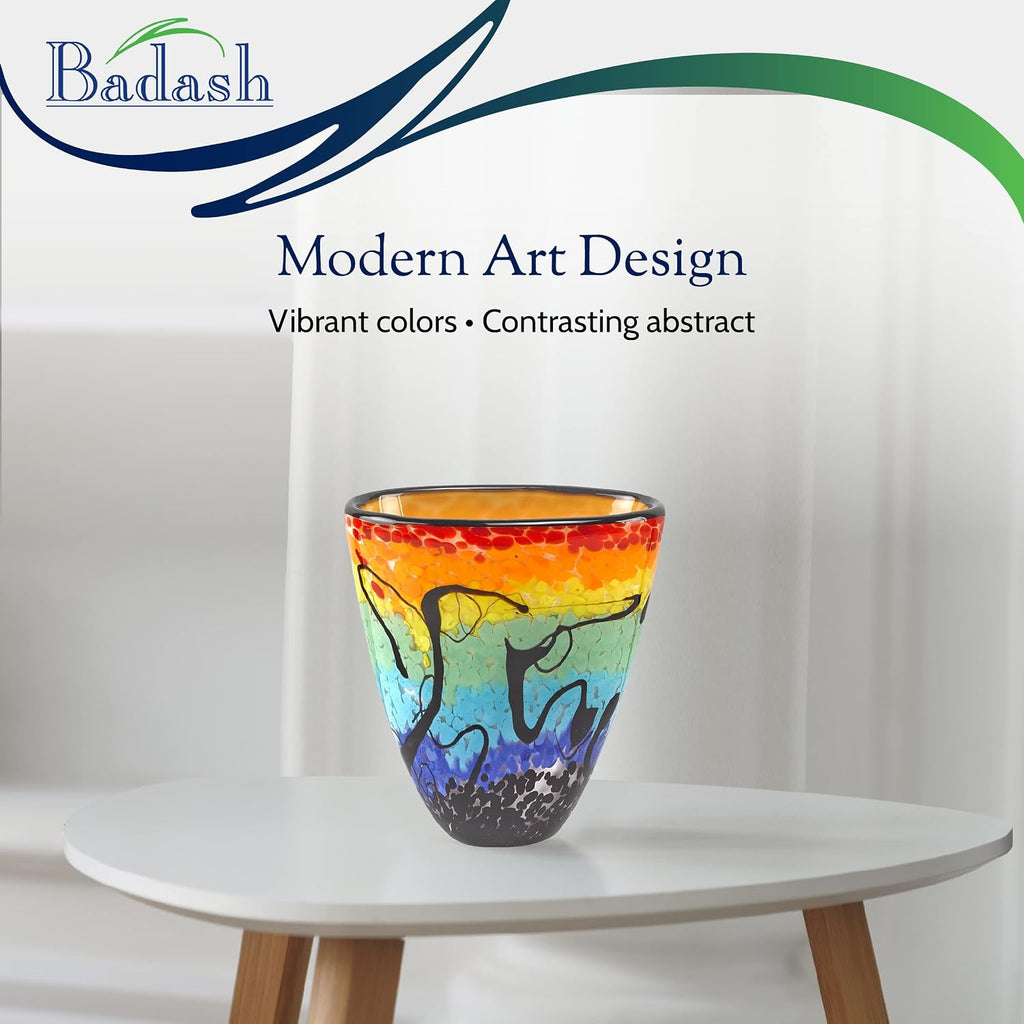 Allura Murano-Style Art Glass Flower Vase Centerpiece, 7 Inch