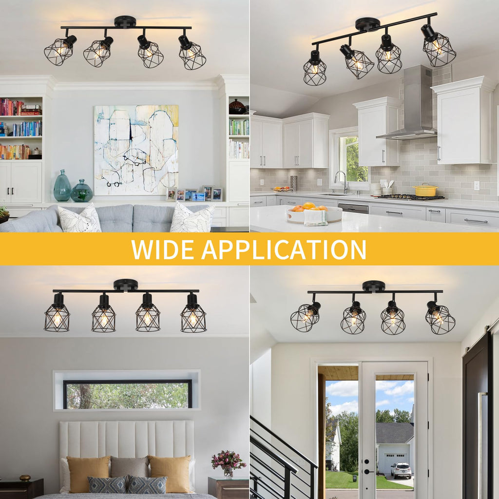 Track Lighting Fixtures Ceiling 4-Light Flush Mount Ceiling Spot Lights, Industrial Track Light Black Kitchen Light