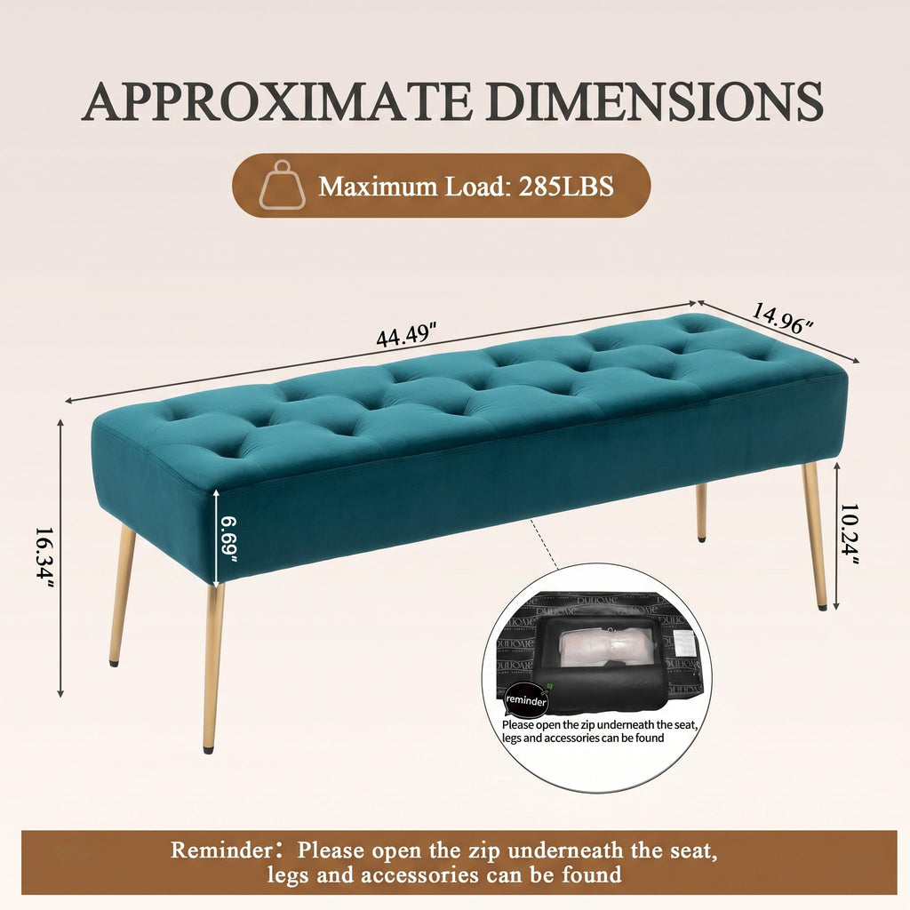 Modern Velvet Bench Ottoman, Upholstered Bedroom Benches