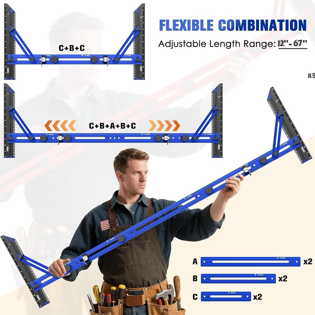 Stair Tread Template Tool with Triangular Brace and Edge Flip Stops