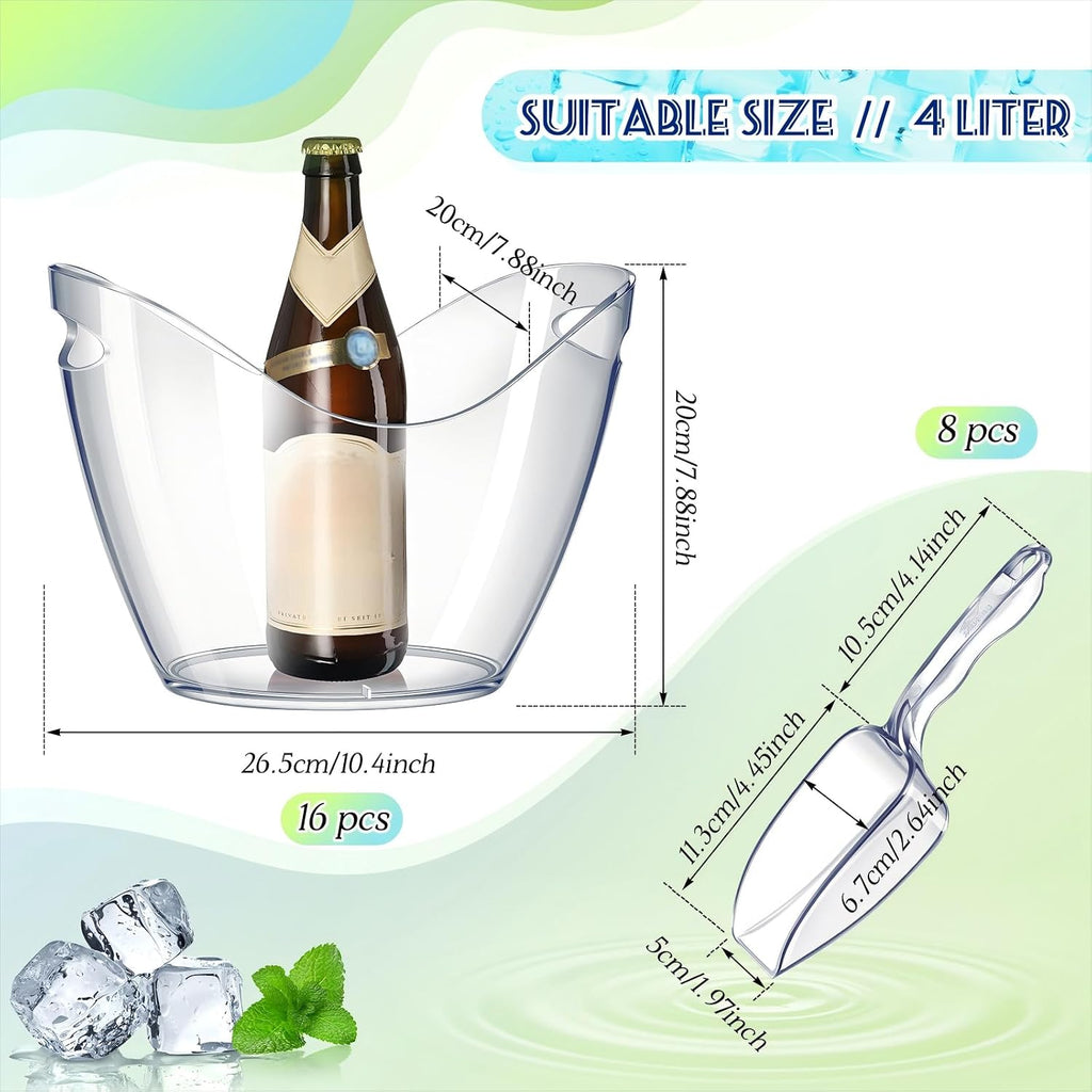 Plastic Clear Ice Bucket with Scoops Clear Acrylic Ice Tub Plastic Wine Bucket Party Beverage Chiller Bin - Set of 24