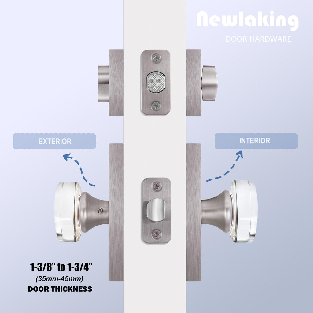 Brushed Nickel Crystal Door Knob with Deadbolt Lock, 1 Set