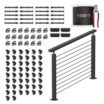 RalinGo 4FT-8FT Swageless Cable Railing Post Kit with Handrail for Stairs, 36" T304 Stainless Steel Deck Cable