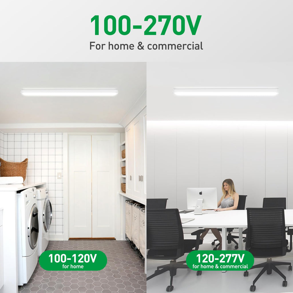 3CCT 3000K/4000K/5000K Adjustable LED Wraparound Light, 4FT 40W LED Shop Lights, Low-Profile Flush Mount Ceiling