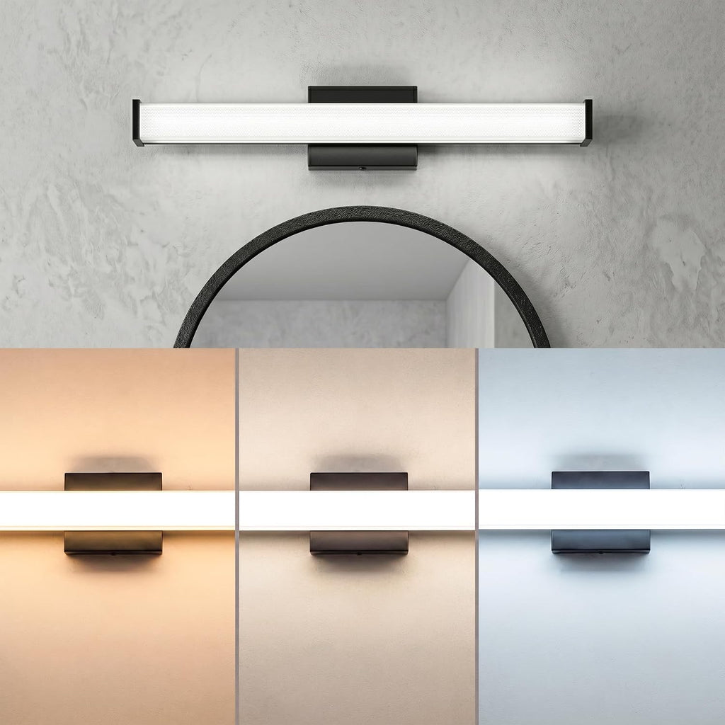 24" Modern LED Bathroom Light Fixtures, Matte Black 3CCT Dimmable Bathroom Vanity Light Over Mirror, Bathroom Vanity