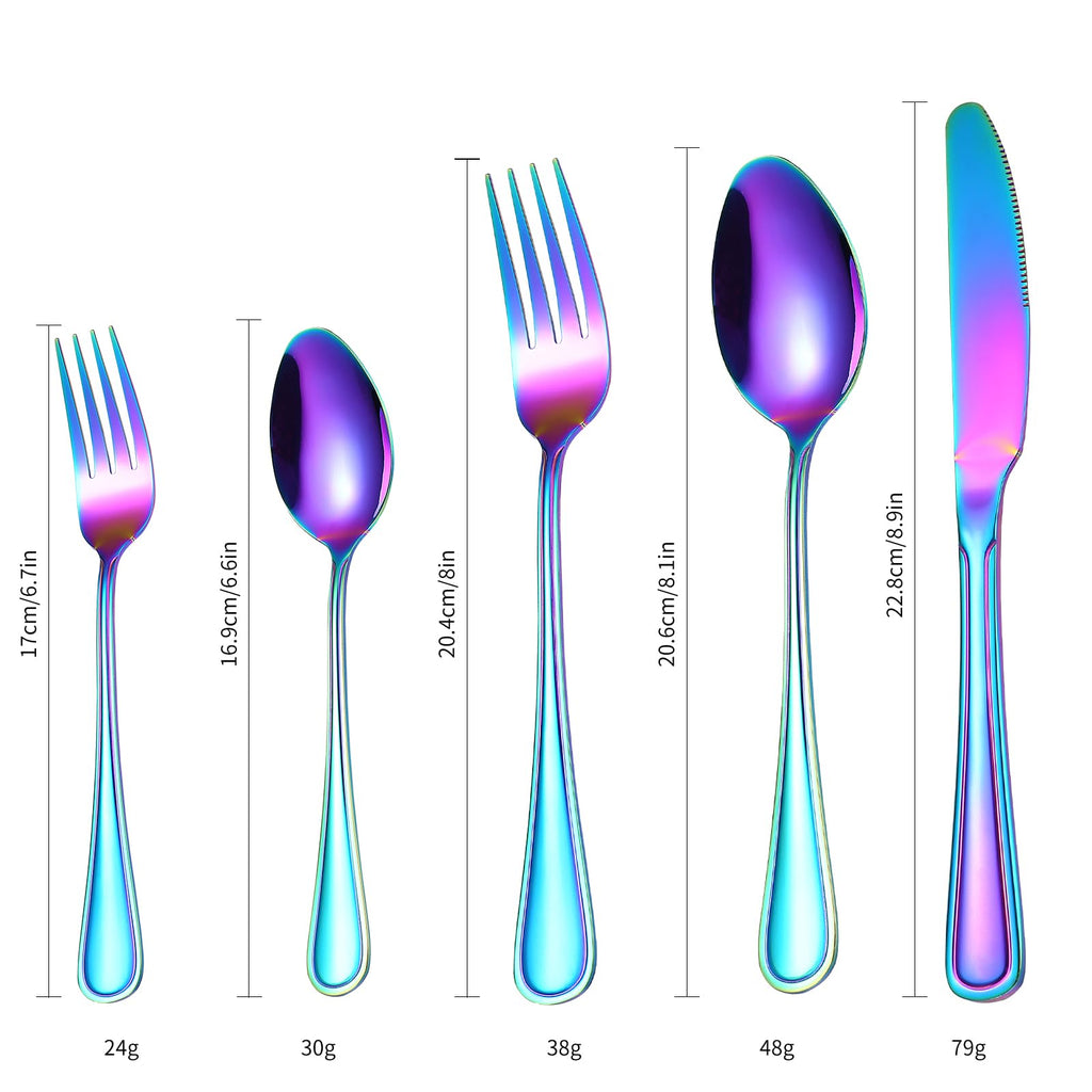 Colorful Forks Spoons Knives Silverware Rainbow Flatware Set for 4 Kitchen 20 Pieces Stainless Steel Cutlery Modern
