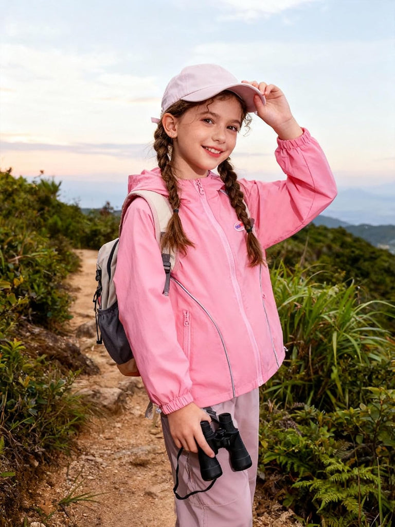 Lightweight Jacket for Girls Kid Teen Waterproof Windbreaker Hooded Rain Coats with Pockets