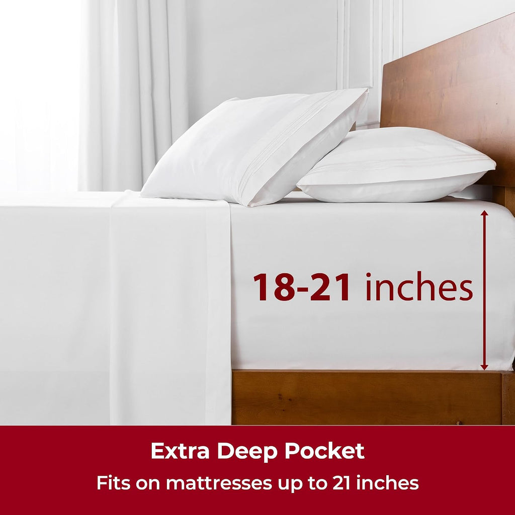 Extra Deep King Sheets - 4 PC Iconic Collection Bedding | Hotel Luxury, Ultra Soft, Cooling Bed Sheets - Wrinkle