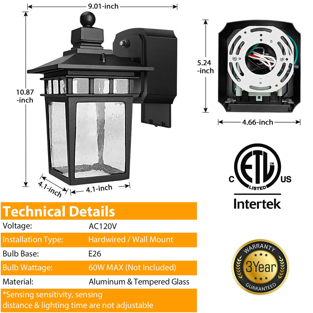 Porch Lights with GFCI Outlet, Dusk to Dawn Outdoor Wall Sconce Black