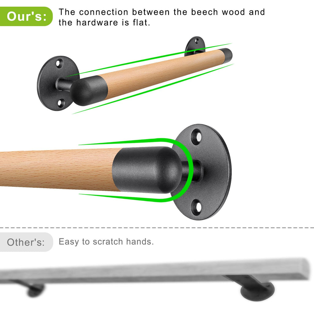 75 Inch Wood Handrail Wall Mount Handrails for Indoor Stairs