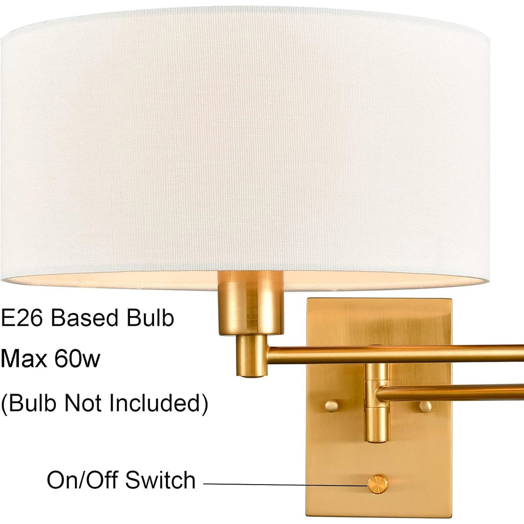 Gold Brass Swing Arm Wall Sconce, Plug in Hardwired Set of 2