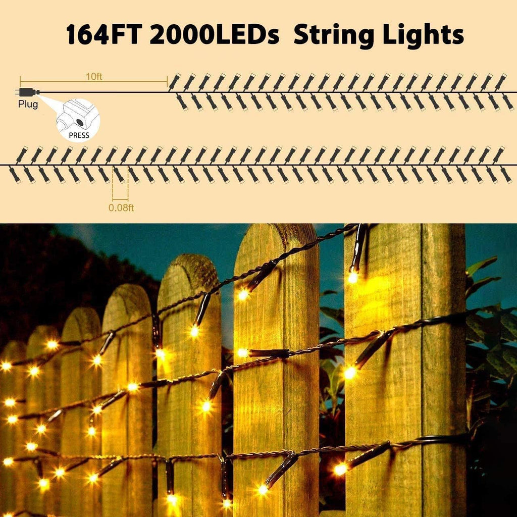 164ft 2000 LED Cluster Christmas Lights - Dark Green Wire Cluster Christmas Tree Lights - 8 Modes Outdoor Waterproof