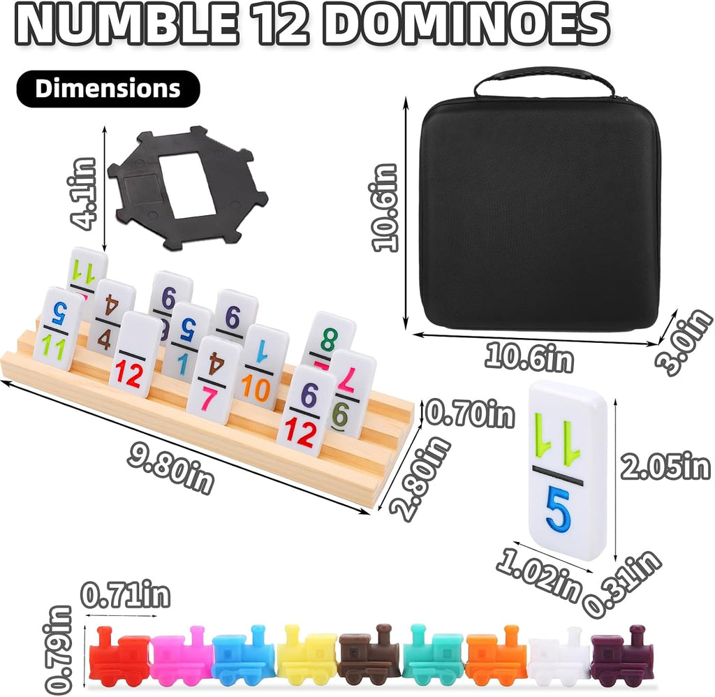 Mexican Train Dominoes Double 12, 91 Number Tiles, 8 Wooden Holders