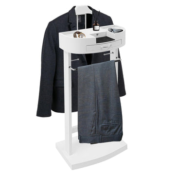 Suit Valet Stand, Standing Wooden Clothes Stand, Clothes Organizer Hanger Rack for Suit Coat Jacket Shirt Bedroom