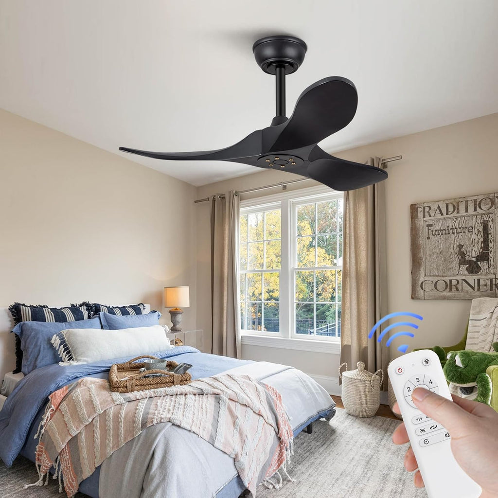 Inspired Maverick Style 36 Inch Solid Wood Black Ceiling Fan with Remote,Ceiling Fan no Light,6 Speeds,Noiseless,Reversible DC Motor,Modern Ceiling Fans without Lights for Bedroom Farmhouse Kids Room A101-B0DFTD9F71
