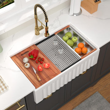 White Farmhouse Sink Workstation 33x20x10 Inch