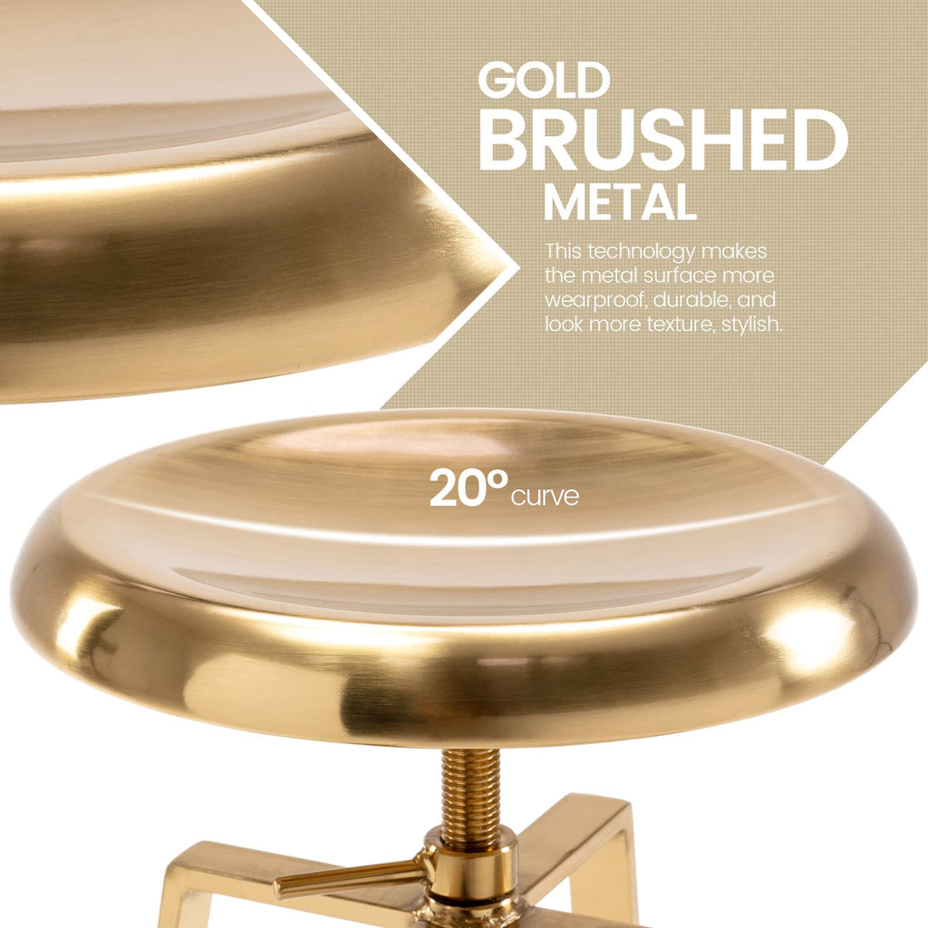 Atlas Industrial Bar Stools Set of 2, Adjustable Swivel Metal, Gold