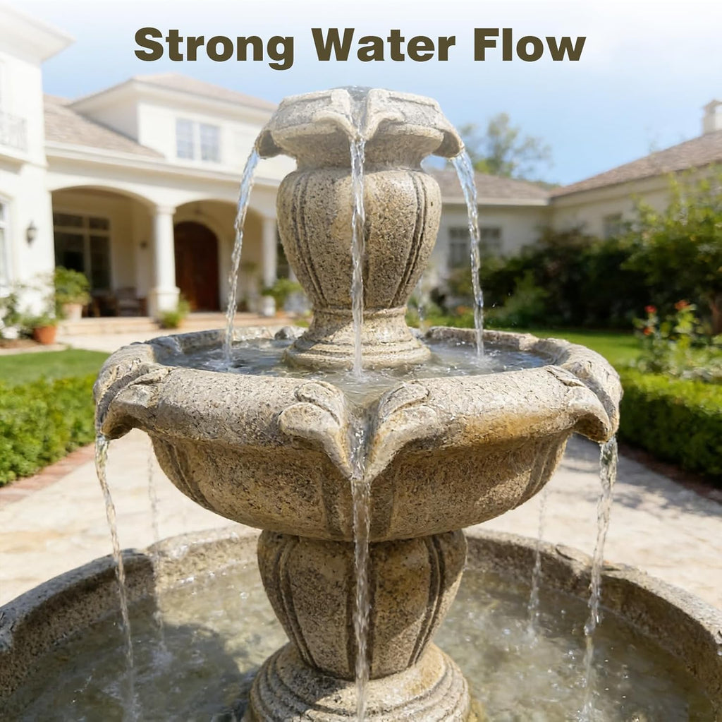 48" Water Fountain Outdoor - Large Waterfall Fountain Outside, 3-Tiers Cascading, Fiber Reinforced Concrete