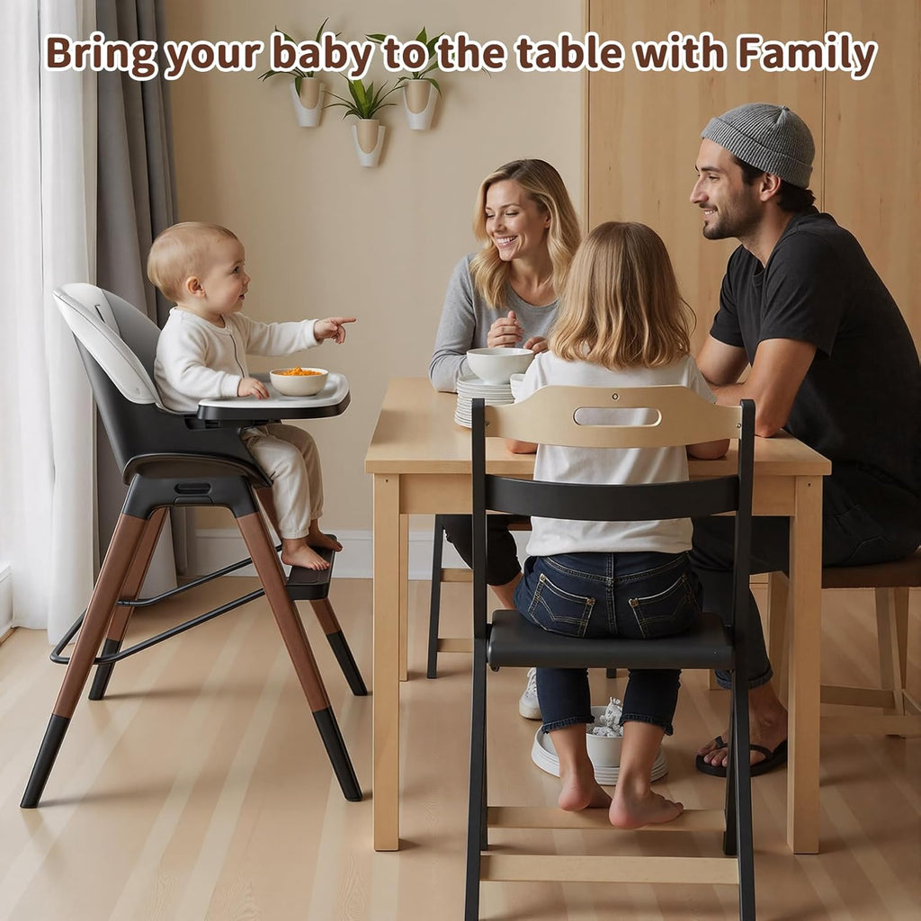 8 in 1 Convertible Wooden High Chair, Adjustable Baby High Chair for Babies and Toddlers with Tray, Easy to Clean