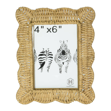 Woven Wicker Picture Frame, 4 x 6 inches with Zebra Design, Rattan Photo Frame with Bohe Style for Tabletop Display