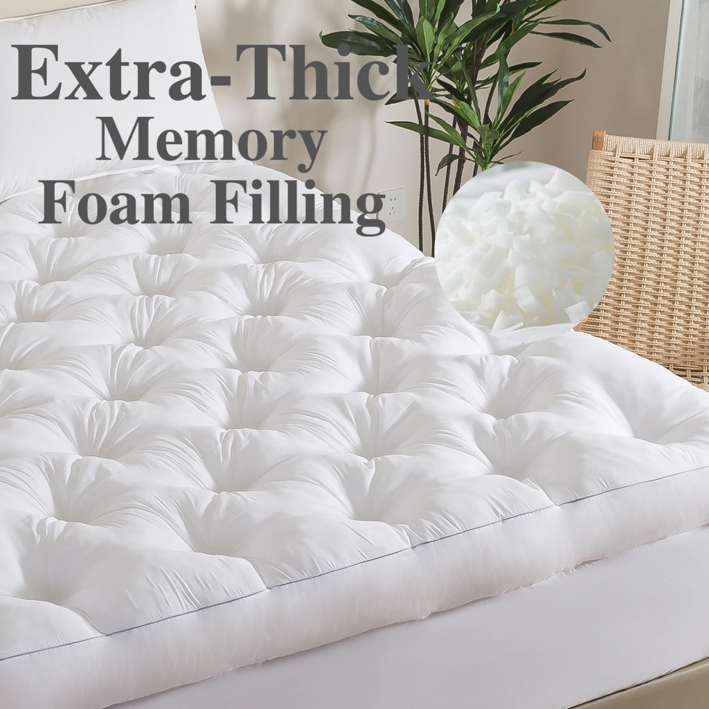 5 Inch Memory Foam Mattress Topper with Deep Pocket, Queen | Extra Thick 2000 GSM Pillow Top, Soft Bed Topper for