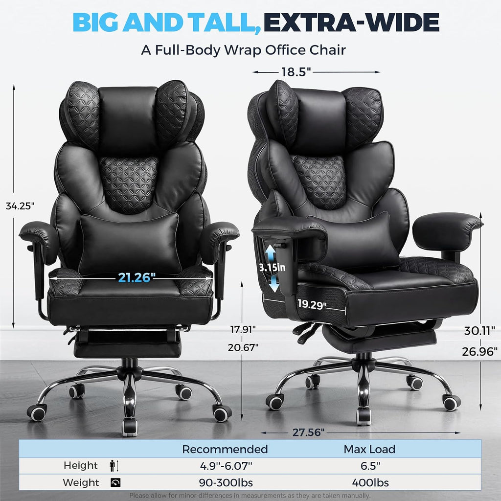 Big and Tall Gaming Chair Ergonomic Heavy Duty Office Chair Racing Seat with Adjustable Lumbar Pillow Footrest 150°