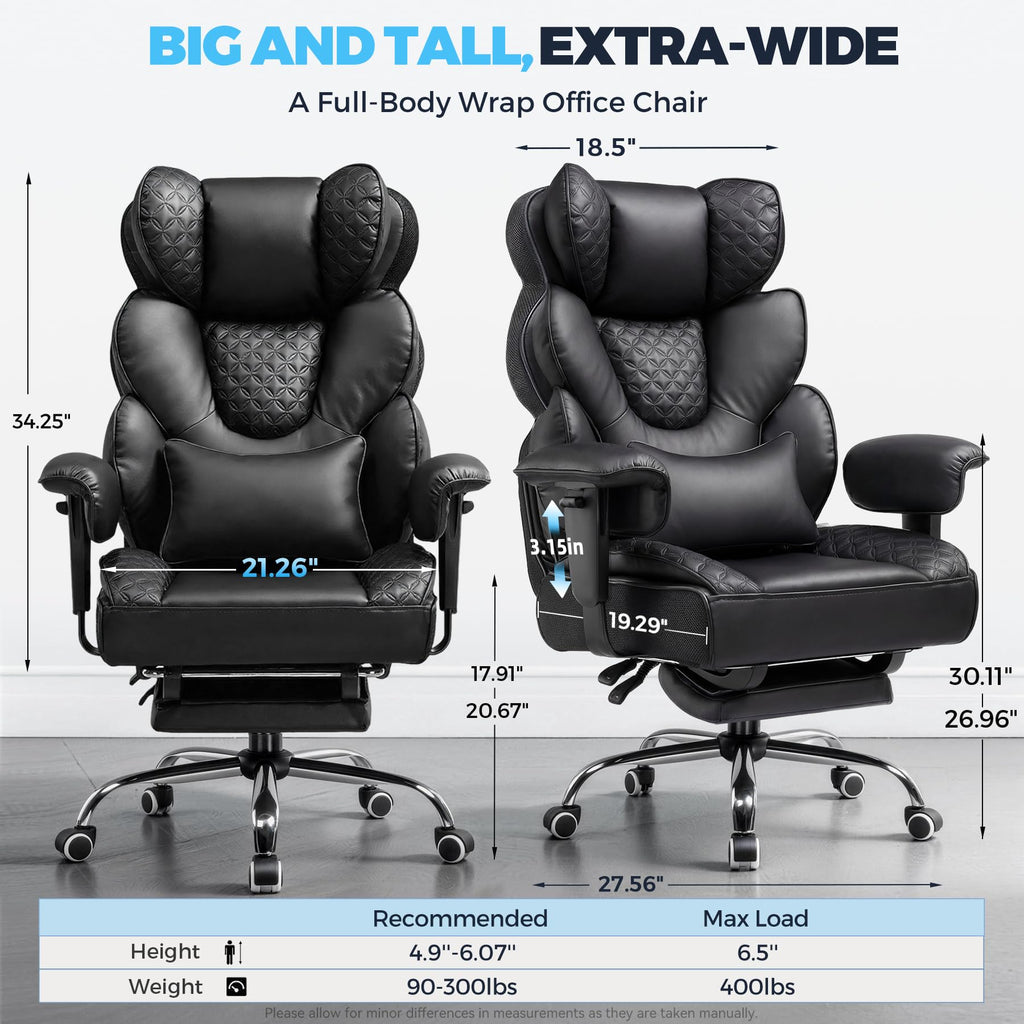 Big and Tall Gaming Chair Ergonomic Heavy Duty Office Chair Racing Seat with Adjustable Lumbar Pillow Footrest 150°