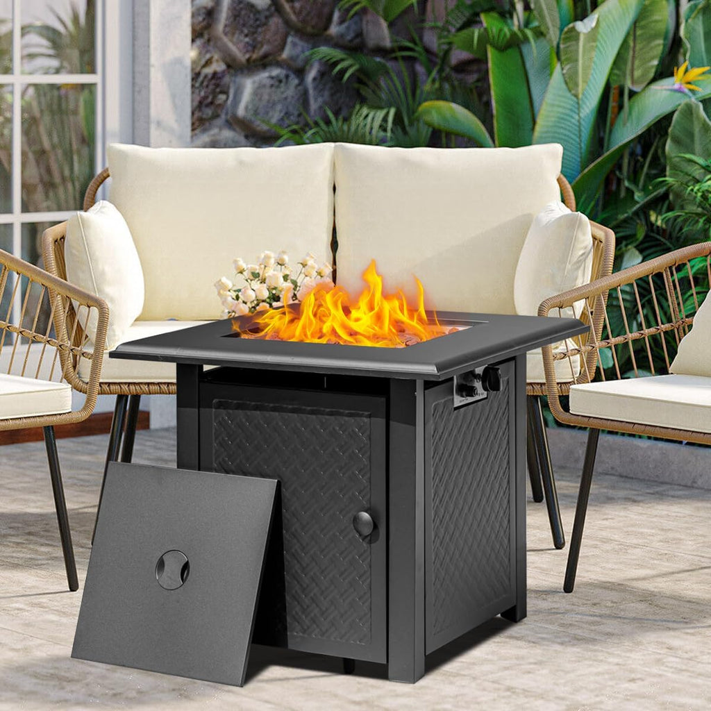 28 Inch Propane Fire Pit Table, 50,000 BTU Steel Gas Fire Pits for Outside,Outdoor Gas Firepit with Lid and Lava Rocks