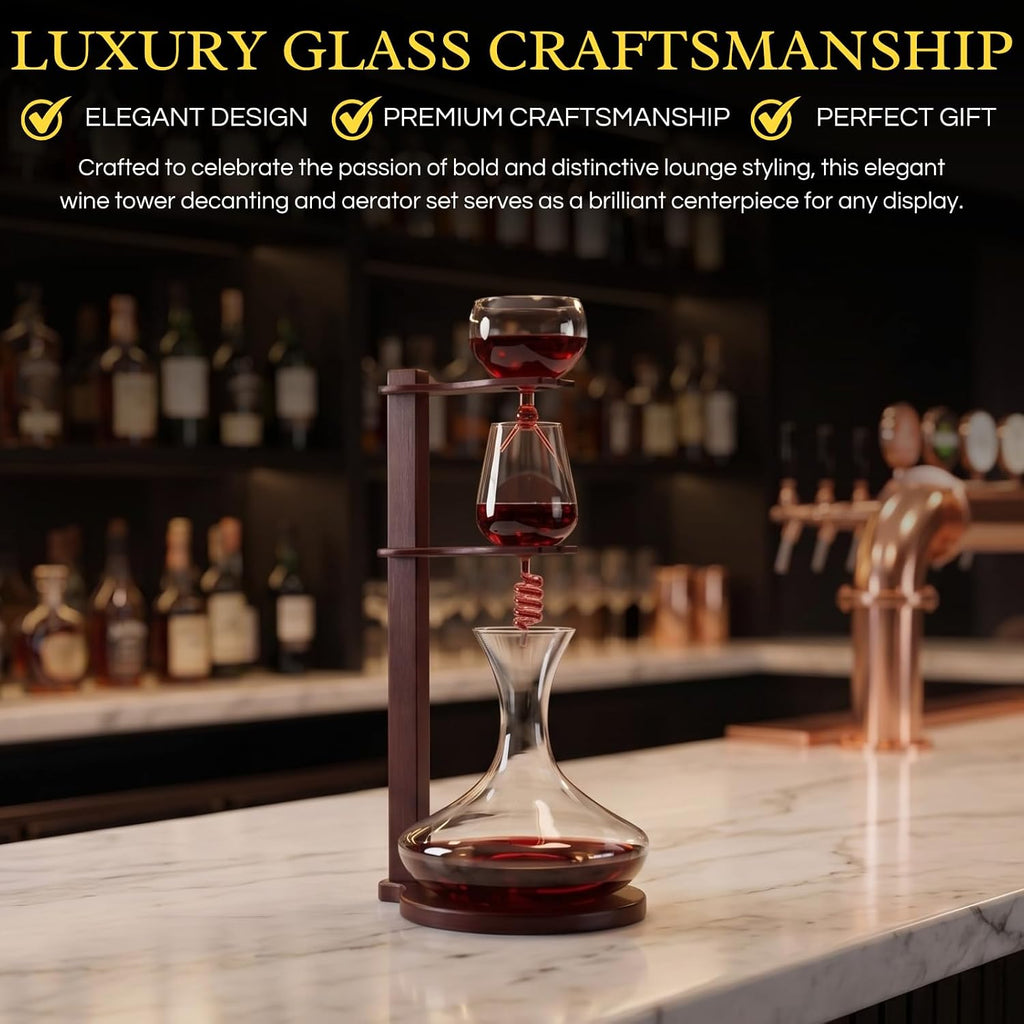 Wine Tower Decanting & Aerator Set by - Unique Wine Decanter - 3 Aerating Parts - Upper, Middle & Lower Aerators - Set of 3