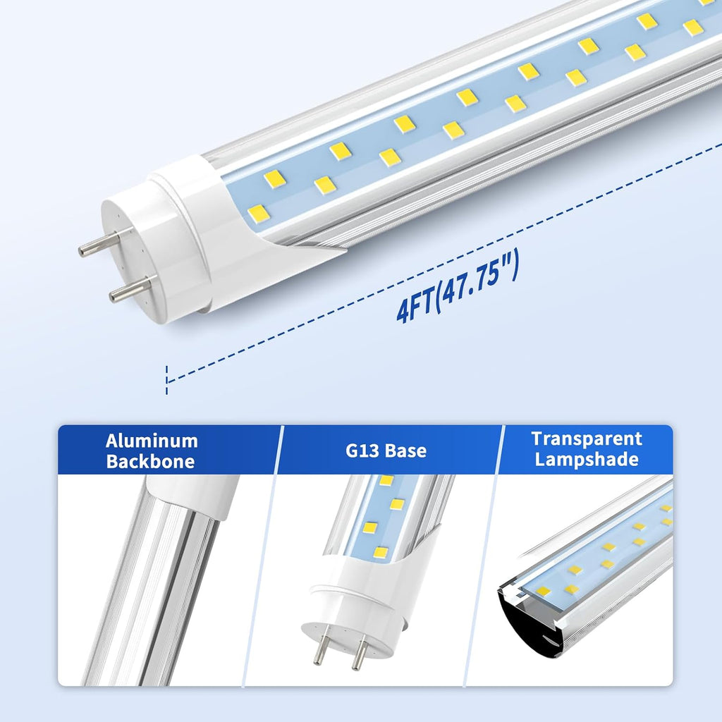 12 Pack Type A+B T8 LED Bulbs 4 Foot, 24W 3200LM, 6000K Cool White