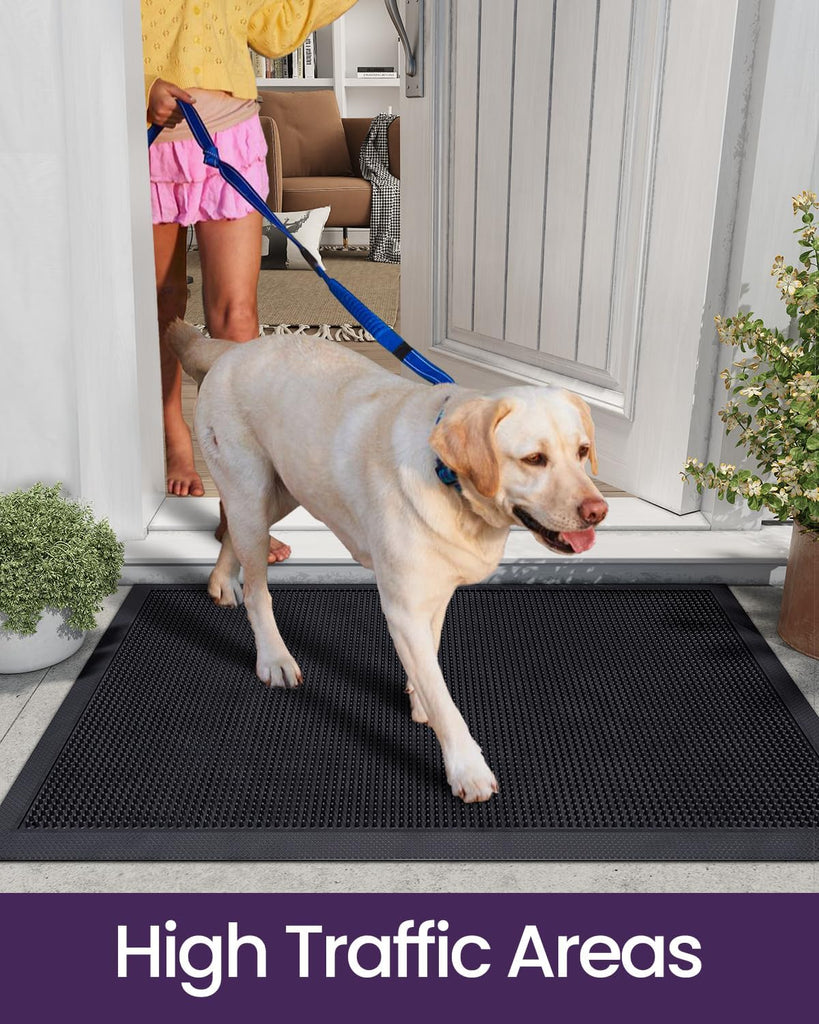 Door Mat Outside Entrance 36x48, Heavy Duty Rubber Doormats, Black | Non-Slip Low-Profile, Traps Dirt Outdoor Mat