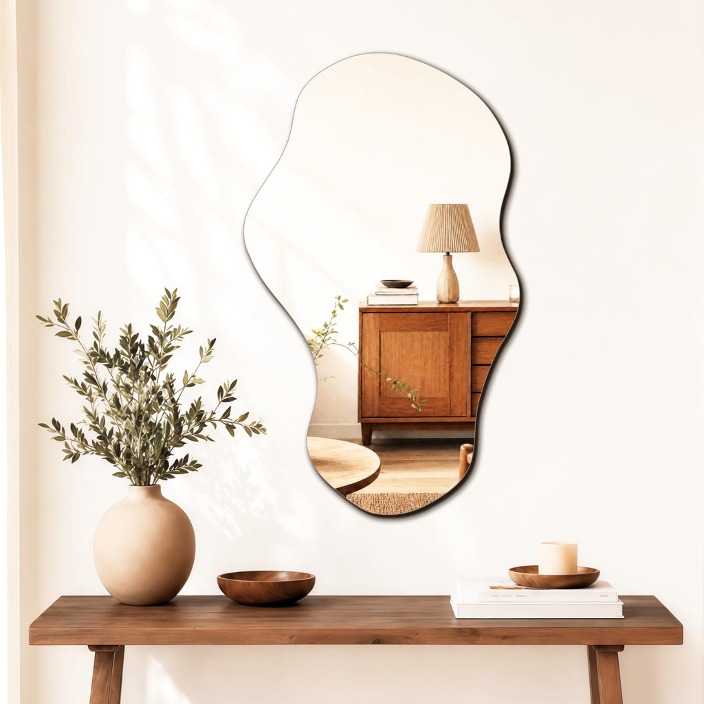 Irregular Wall Mirror Asymmetrical Mirror, 34''x20.5'' Decorative Modern Mirrors Bedroom Living Room Entryway, Cloud