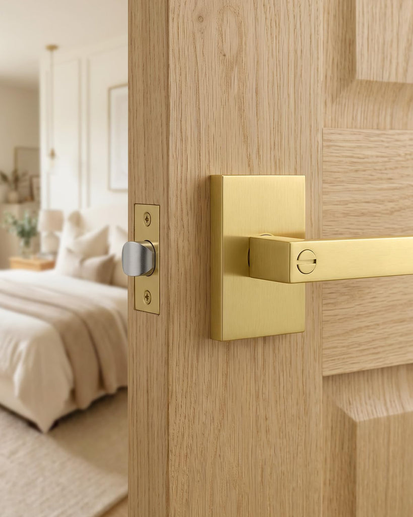 Gold Door Handles Interior, Privacy Door Lock 6 Pack
