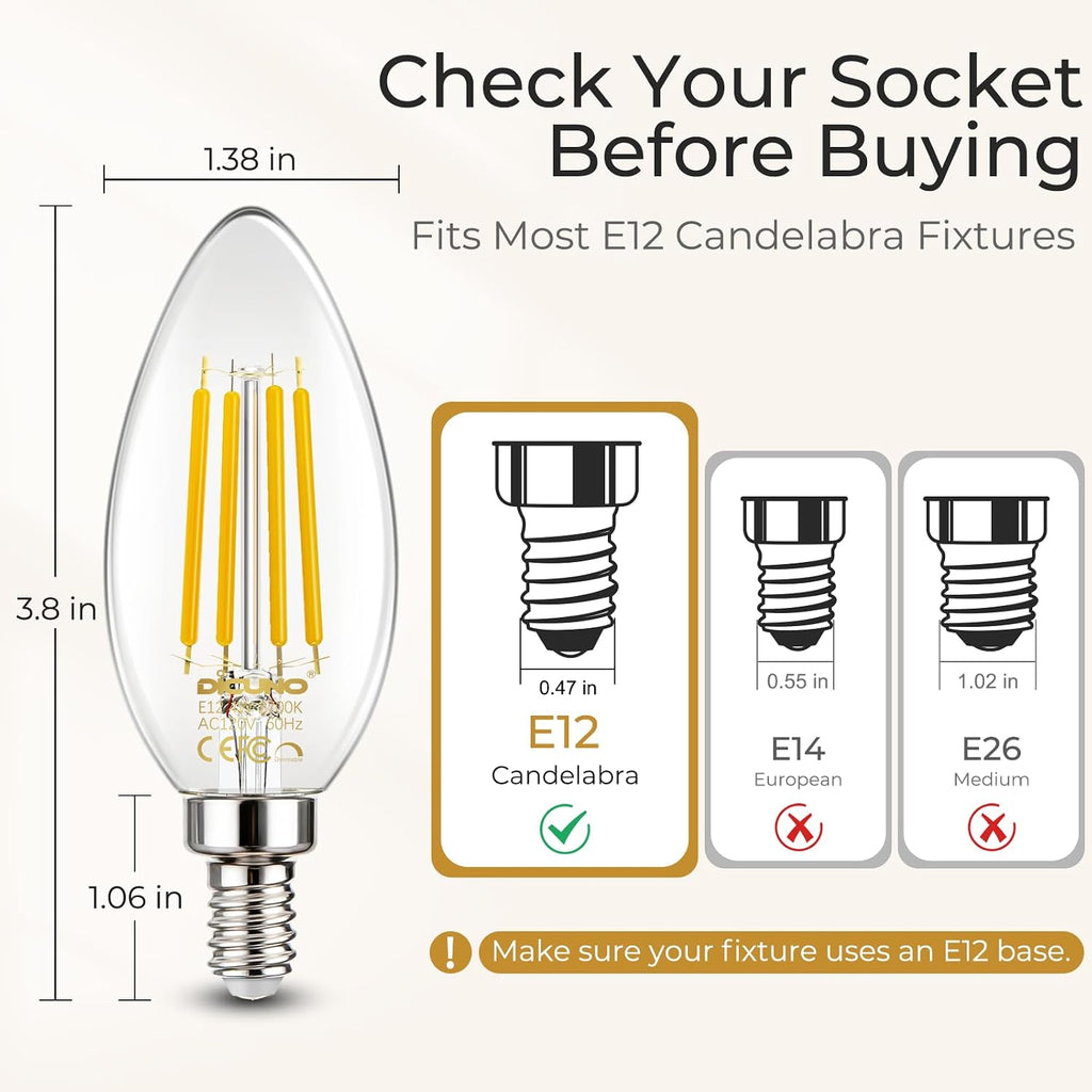 E12 Candelabra Bulb 60 Watt, Natural White 4000K, 550LM