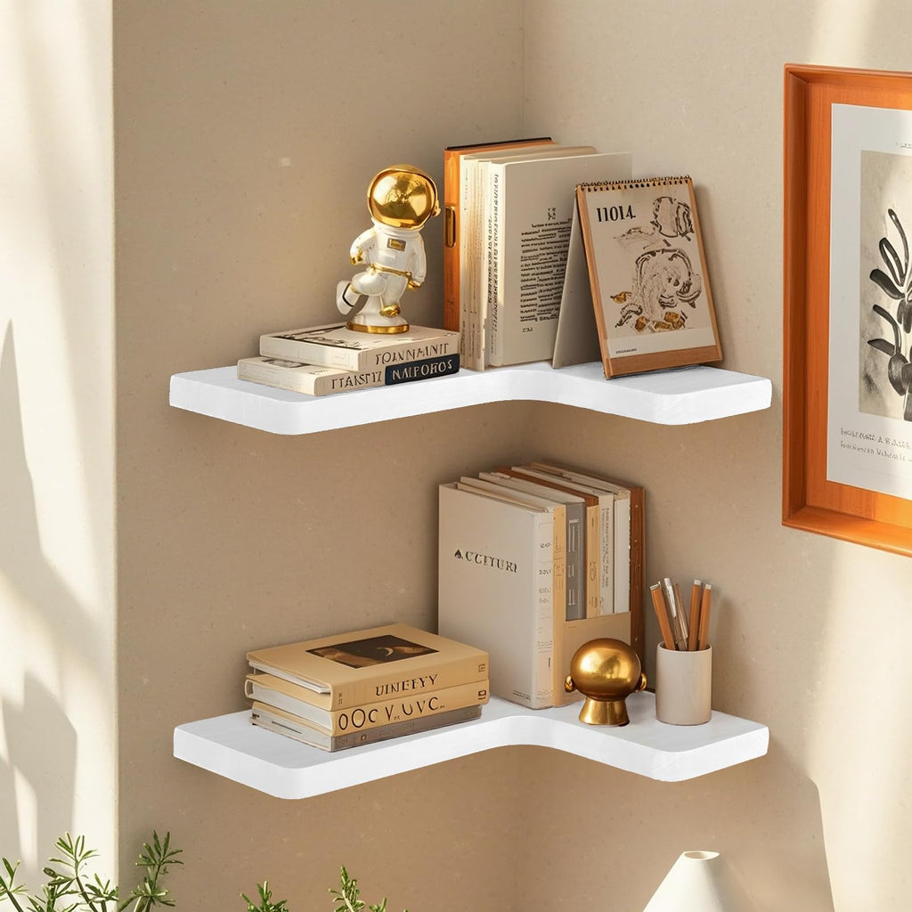 Floating Corner Shelves Set of 3, Solid Wood Picture Wall Shelf, Floating Shelves for Storage Kitchen Bathroom Living